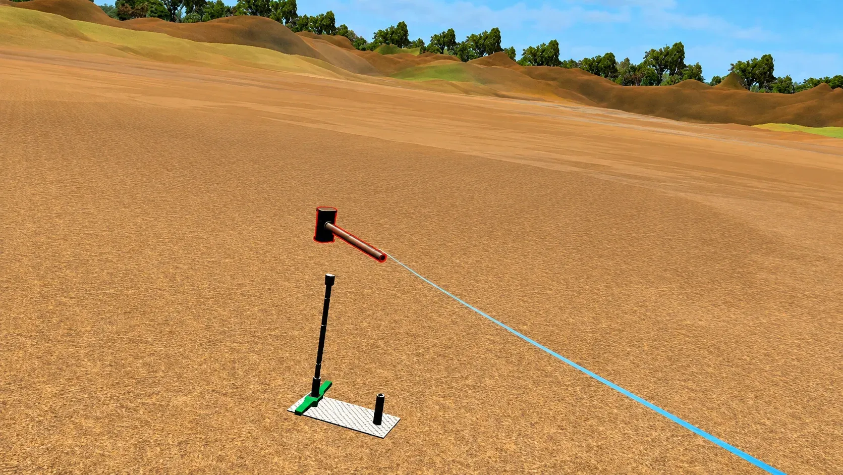 Nuclear density gauge standing on prepared compacted soil at a virtual construction site
